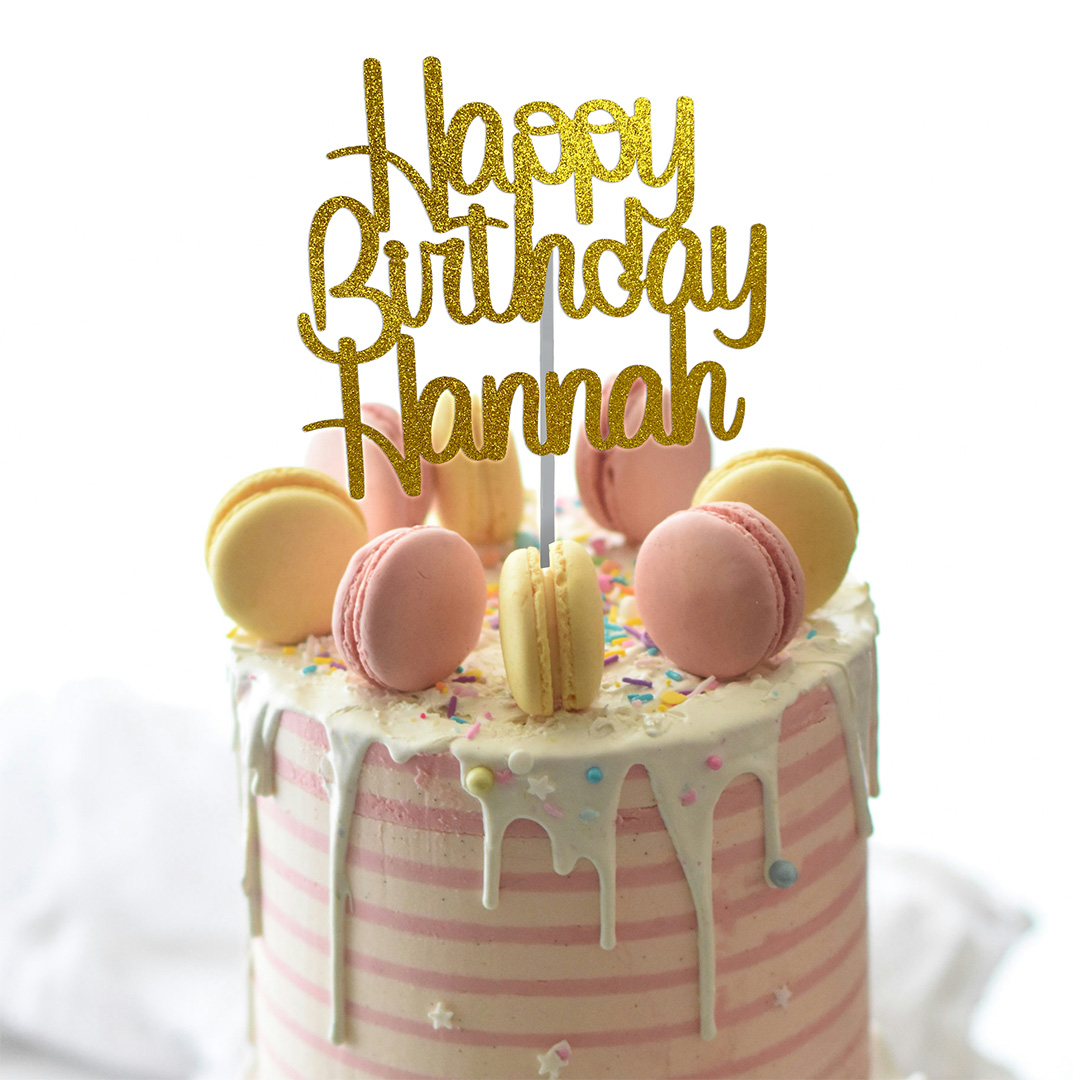 Happy Birthday Personalised Glitter Topper - Script